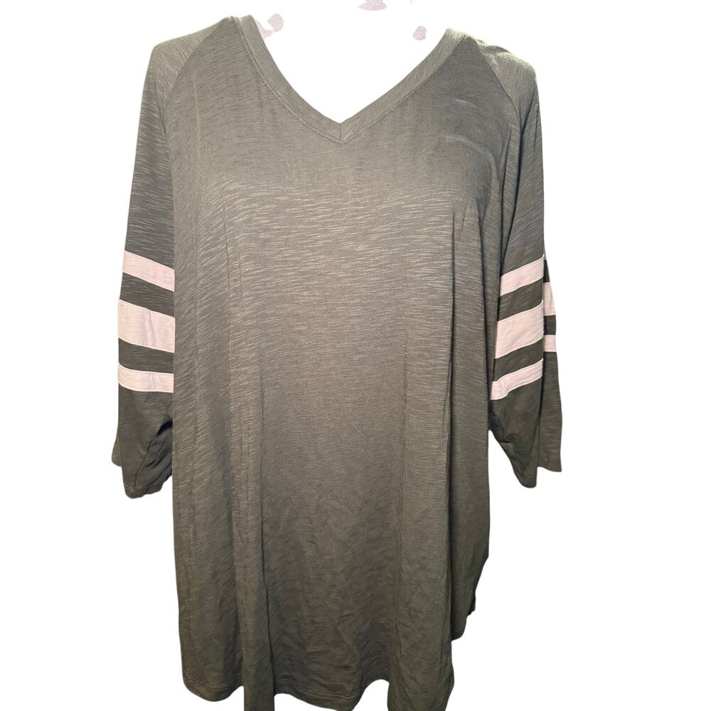 Torrid Slub Knit Olive Green V-Neck Varsity Stripe Tunic Tee, Plus Size 3X